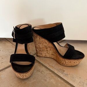 Gianvito Rossi Black Suede Wedge Sandals sz 39